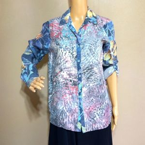 W.A.Y. Wonderful & Young coordinated material button front tunic top, sz L